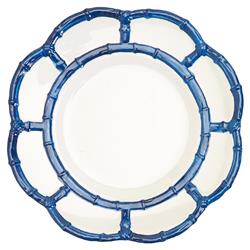 Adrienne Coastal Beach Blue Bamboo Rim White Melamine Dinner Plate