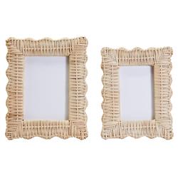 Amina Coastal Beach Natural Woven Rattan Scalloped Photo Frame - Set of 2