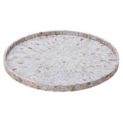 Amelienne Coastal Beach Grey Mother of Pearl Round Decorative Tray