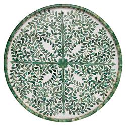 Adeline French Country Green Floral Bone White Resin Round Decorative Tray