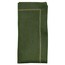 Fran Olive Linen Embroidered Trim Napkin - Set of 4