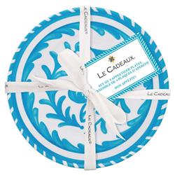 Sicily Global Teal Melamine Floral Appetizer Plate - Set of 4