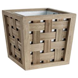 Finley Rustic Lodge Grey Teak Wood Outdoor Planter - Small