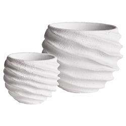 Micah Rustic Lodge White Concrete Round Outdoor Pot Planter - Set of 2