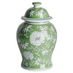 Nolan French Country Green Porcelain Lidded Lotus Ginger Jar