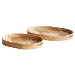 Skylar Coastal Beach Natural Rattan Oval Serving Tray - Set of 2