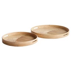 Skylar Coastal Beach Natural Rattan Round Serving Tray - Set of 2