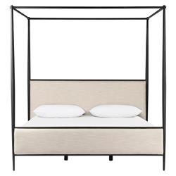 Isabella Modern Classic Cream Upholstered Black Iron Canopy Bed - Queen