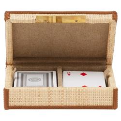 Pigeon and Poodle Hanford Natural Woven Raffia Saddle Leather Trim Card Box