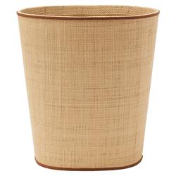 Pigeon and Poodle Hanford Natural Woven Raffia Saddle Leather Oval Waste Basket