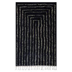 Nicholas Global Bazaar Navy Wool Linear Patterned Shag Rug - 5&#39;x8&#39;