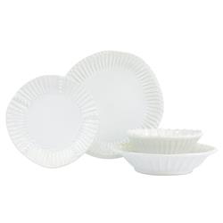 Incanto Stone Stripe Modern White Stoneware 4 Piece Place Setting