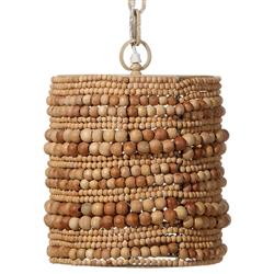 Tara Coastal Beach Natural Mango Wood Beaded Single Pendant