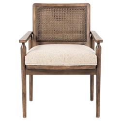 Xander Rustic Lodge Brown Woven Cane Taupe Upholstered Linen Dining Arm Chair