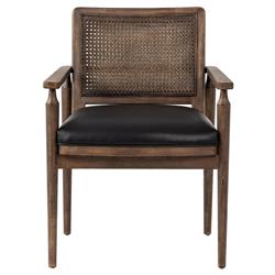 Xander Rustic Lodge Brown Woven Cane Black Upholstered Leather Dining Arm Chair