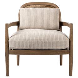Sarah Coastal Beach Beige Stripe Woven Cane Oak Arm Chair