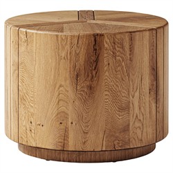 Reese Rustic Lodge Natural Reclaimed Oak Round Drum End Table