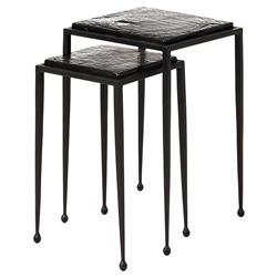 Fector Industrial Smoked Black Glass Iron Square Nesting End Table - Set of 2