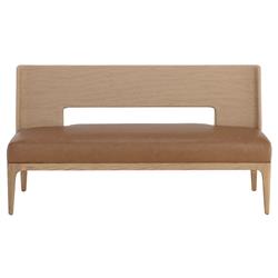 Luther Cognac Faux Leather Woven Rope Back Natural Oak Bench