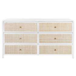 Brennan Coastal Beach Natural Woven Rattan White Oak Wood Double Dresser