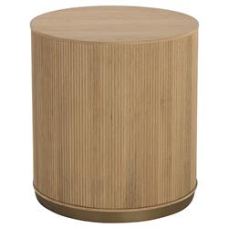 Palmerston Modern Classic Natural Oak Brushed Gold Steel Round Side Table