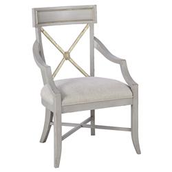 Century Madeline French Light Grey Wood Gold Leaf Dining Arm Chair