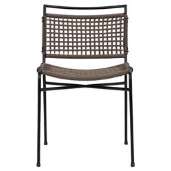 Burton Coastal Beach Brown Woven Rope Black Iron Outdoor Dining Side Chair