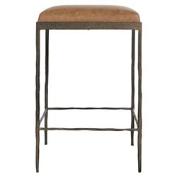 Geraldine Industrial Loft Tan Upholstered Leather Bronze Iron Counter Stool