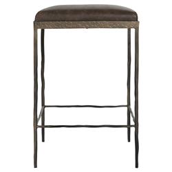 Geraldine Industrial Loft Brown Upholstered Leather Bronze Iron Counter Stool