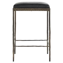 Geraldine Industrial Loft Black Upholstered Leather Bronze Iron Counter Stool