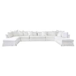 Cisco Home Seda Coastal Beach Denim White Slipcovered Sectional Sofa