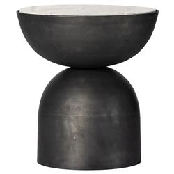 Malia Industrial Loft Beige Marble Top Aluminum Round Side End Table