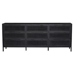 Rhian Coastal Black Mango Wood Woven Cane 9 Drawer Dresser