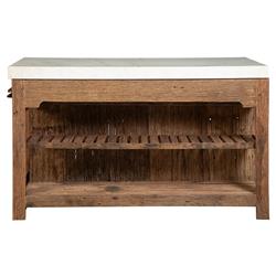 Sienna Rustic Lodge White Marble Reclaimed Wood Extendable Kitchen Island - 61"W
