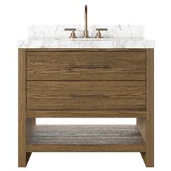 Allissa Modern Classic Carrara Marble Natural Oak Vanity Sink - 36&quot;