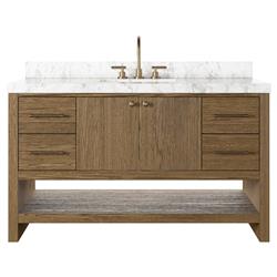 Allissa Modern Classic Carrara Marble Natural Oak Wide Vanity Sink - 55&quot;