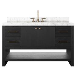 Allissa Modern Classic Carrara Marble Black Oak Wide Vanity Sink - 55&quot;