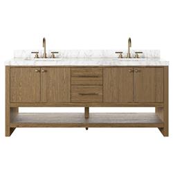 Allissa Modern Classic Carrara Marble Natural Oak Double Vanity Sink - 72&quot;