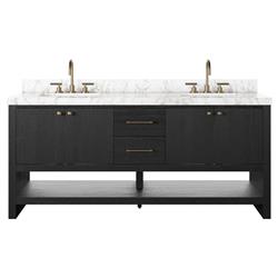 Allissa Modern Classic Carrara Marble Black Oak Double Vanity Sink - 72&quot;