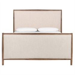 Genesis Rustic Lodge Brown Oak Beige Upholstered Bed - Queen