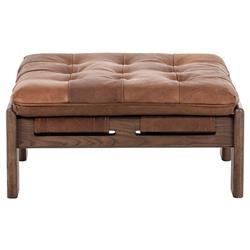 Hadley Rustic Lodge Brown Leather Wood Frame Tufted Ottoman
