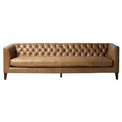 Trina Rustic Lodge Brown Leather Tufted Chesterfield Sofa - 96"W