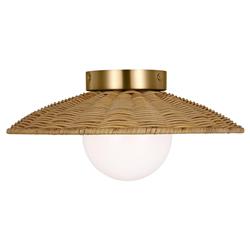 Visual Comfort Studio Mari Coastal Burnished Brass Rattan Shade Flush Mount