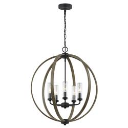 Visual Comfort Studio Allier Rustic Weathered Oak Iron Outdoor Chandelier