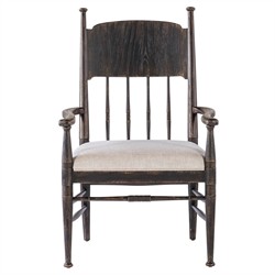 Leo Updated Traditional Beige Performance Black Oak Dining Arm Chair