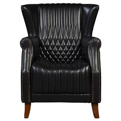 Sherriline Modern Classic Black Upholstered Leather Cushion Wing Chair
