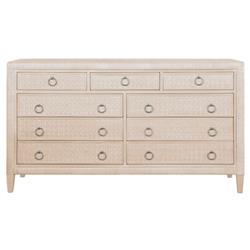Kalea Coastal Beach Beige Woven Rattan 9 Drawer Dresser