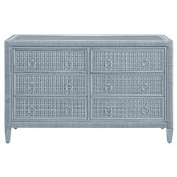 Kalea Coastal Beach Blue Woven Rattan Double Dresser