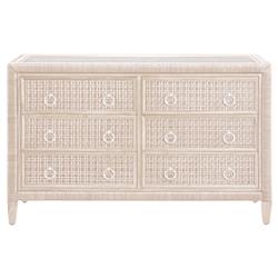 Kalea Coastal Beach Beige Woven Rattan Double Dresser