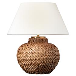 Visual Comfort Avedon Natural Rattan Linen Shade Cordless Table Lamp
